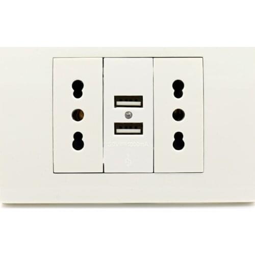 Usb Wall Power Socket Plug Double Italian / Chile Socket with Usb 1000mA USB Charger Port for Mobile 118mm*80mm