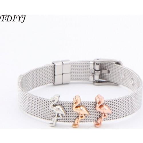 TDIYJ Animal Keeper Charms Hamingo Slide Charms with 21cm Stainless Steel Mesh Bracelet for Holiday Gift 1Set