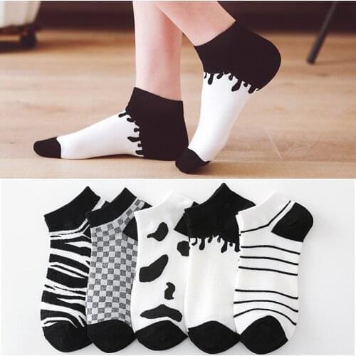 Striped socks ankle funny cow print street style designer white black cute chaussette femme kawaii cool meias women cotton sock