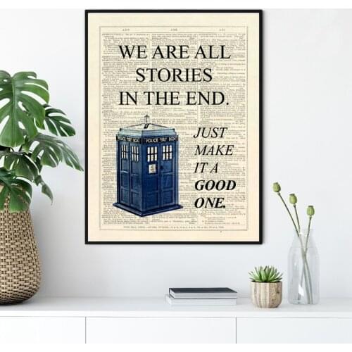 Dr Who Classic TV Show Poster Prints Tardis We Are All Stories In The End Dictionary Page Art Canvas Home Decor Painting Picture