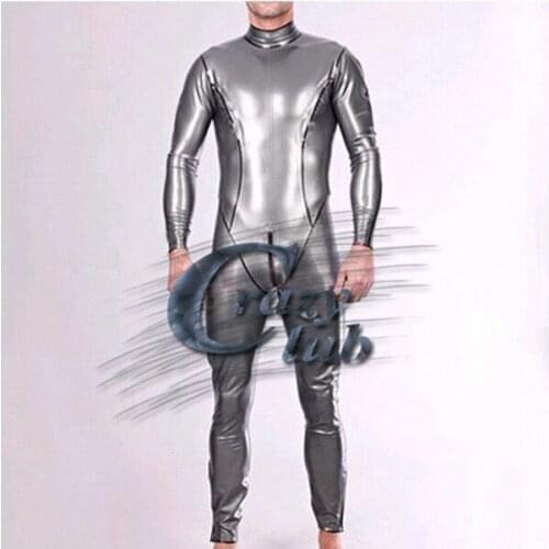 Rubber Suit Fetish Sexy Uniform Latex Fetish Sexy Latex Catsuits Silver Rubber Bodysuit Fetish Costume Jumpsuit For Men Hot Sale