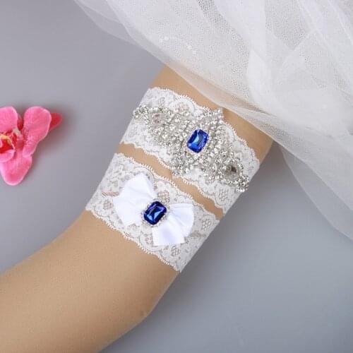 Luxury Bridal Garters Rhinestone Crystals Wedding Garters Blue Party Tiaras Baroqu Prom Birthday