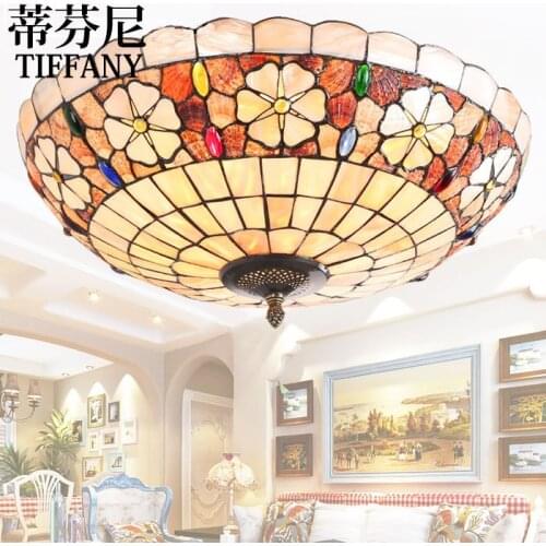 16inch Mediterranean retro Tiffany ceiling light stained glass shell lamp bedroom dining room lamp