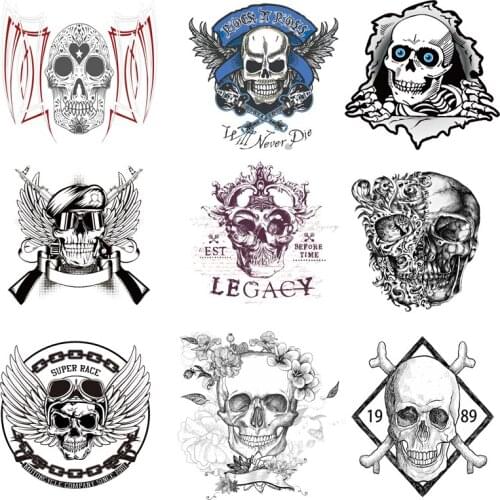 Iron on Transfer for Clothing Thermoadhesive Patches Textile Vinyl Diy Skull Stickers Stripes Thermotransfer for Punk Clothes I