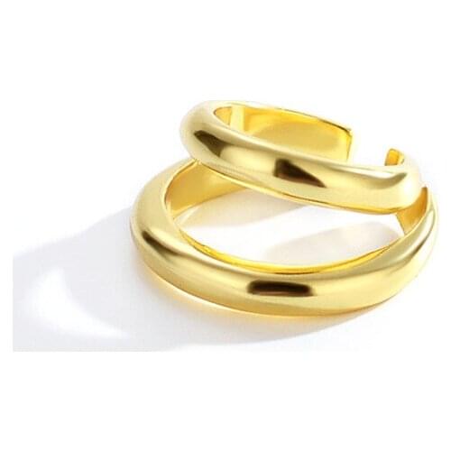 ONLY 1PC (No pierced) Authentic 925 Sterling silver White/ Gold Glossy Double Rows Circles CLIP Earrings jEWELRY TLE1213