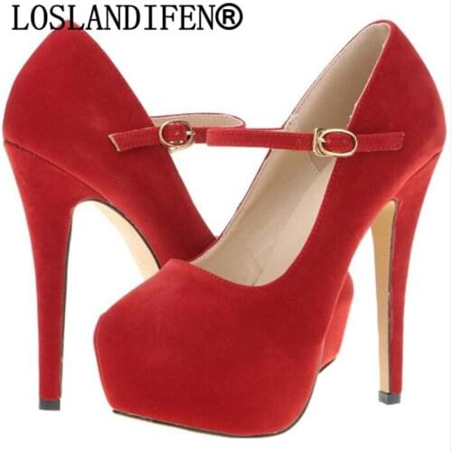 Women pumps flock high heels women shoes Pointed Toe 14CM Thin Heels Waterproof platform valentine shoes Wedding Dress Shoes