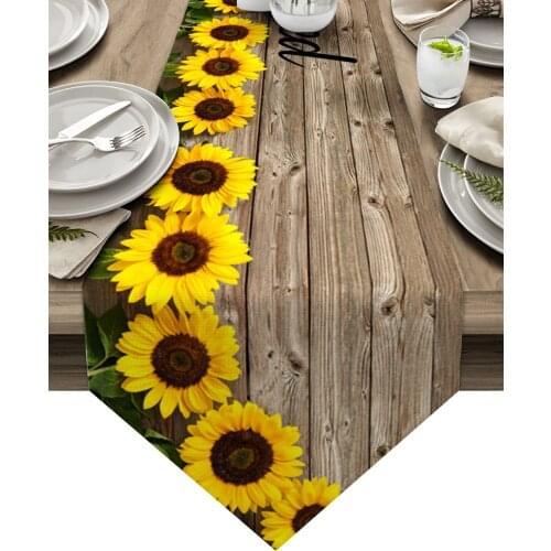 Farm Sunflower Flower Vintage Wood Grain Table Runner Wedding Table Decor Tablecloth Christmas Decorations For Home Tablecloth
