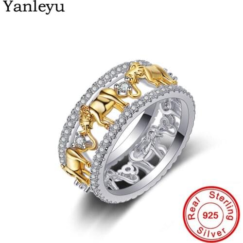 Yanleyu Fine Jewelry Gold Animal Elephant Ring Solid 925 Sterling Silver AAA Cubic Zirconia Rings for Women and Men PR295