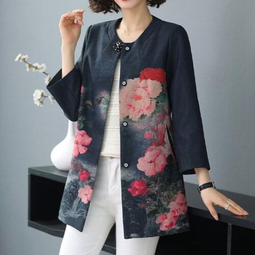 Spring autumn women clothing new fashion round neck single-breasted mid-length single-piece loose cardigan windbreaker jacket 34