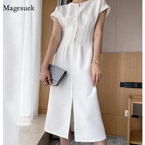 2021 New Summer Dress Women Solid Color Elegant Bodycon Dress Work Office Lady Female Slim White Party Dress Robe Vestidos 14058