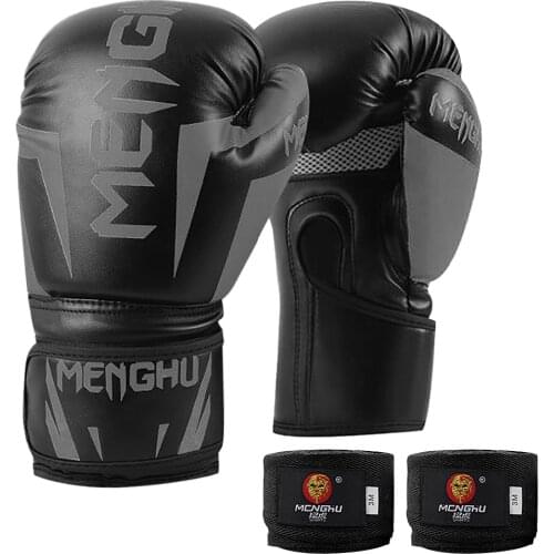 1 Pair Boxing Gloves Muay Thai MMA Punching Training Bag Gloves Adjustable Handwraps Sports Mittens with Wrist Support Straps
