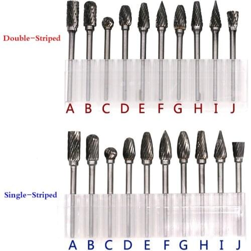 10Pcs/Box Rotary Burrs Electric mill accessories Rotary Files Tungsten Carbide Steel Rotary Burr Bit Set 3mm Shank 6mm Cut Head