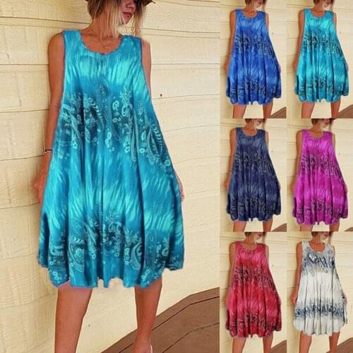 2021 Summer Sexy Women Sleeveless O-neck Printing Plus Size Dress S-5XL Woman Dress