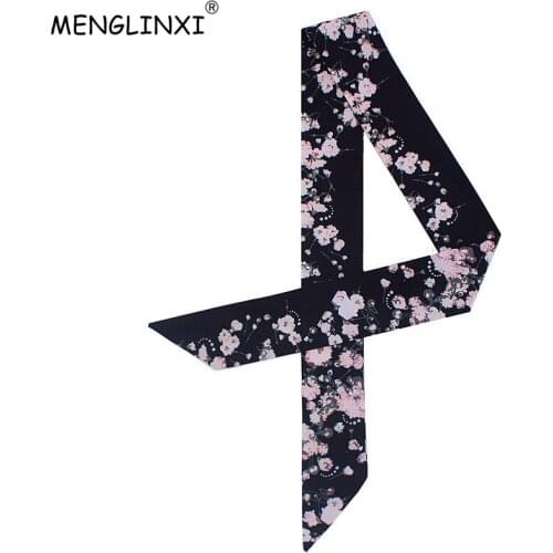 2021 New Design Beautiful Sakura Print Silk Scarf Women Luxury Brand Scarf Bag Ribbons Fashion Head Scarf Small Long Scarves