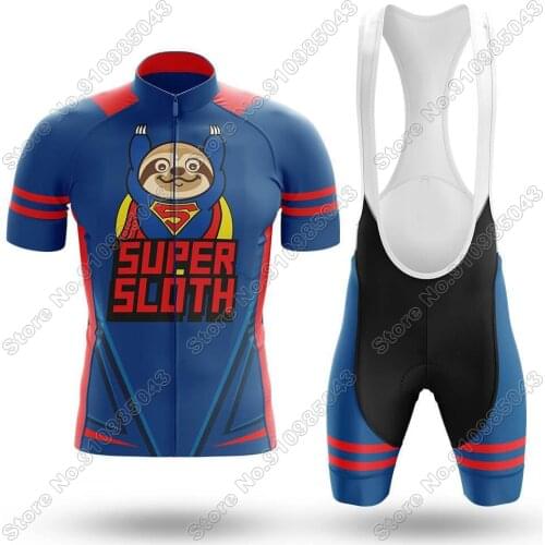 2021 Super Sloth - Mens Cycling Jersey Set Summer Cycling Clothing Road Bike Suit Mountain Bicycle Shirt Bib Shorts MTB