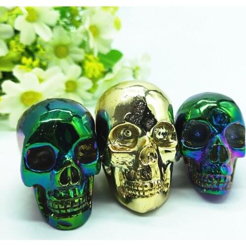 5CM Beautiful Natural golden Aura angel crystal skull Titanium quartz gemstone skull reiki Healing Feng Shui