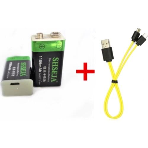 SHSEJA 2pcs 1180mAh 9V rechargeable battery 6F22 USB lithium-ion battery with Micro USB cable for fast charging