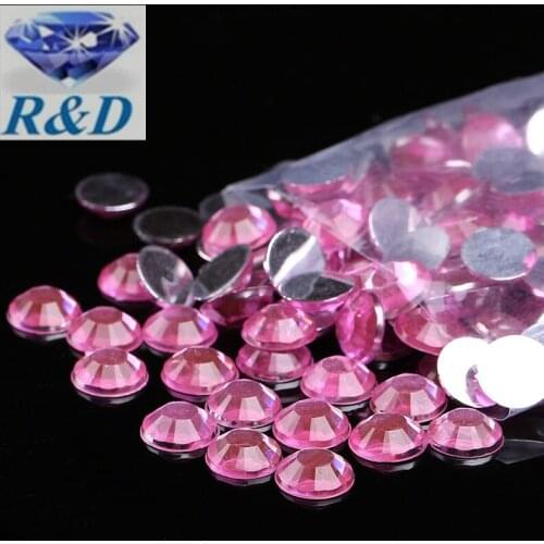 Free Shipping ! 1000 pcs/ lot Top quality 10mm Pink color flatback Acrylic Rhinestone gems for Cloth shoe decoration accessary