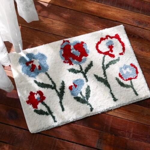 Floral Bathroom Mat Fluffy Flocking Carpet Bath Tub Side Tidy Anti Slip Rug Floor Foot Pad Doormat Aesthetic Home Room Decor