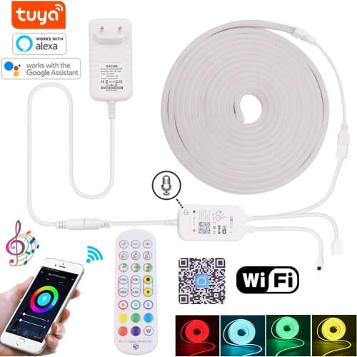 DC 12V WiFi RGB LED Strip Light Tuya Smart life App Control Flexible Neon Light Music Neon Sign Waterproof LED Tube Tape Ribbon