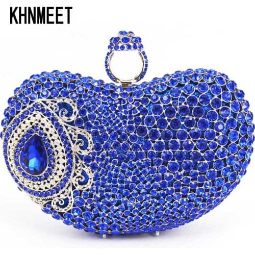 Designer Finger Ring Evening Bag Royal Blue Luxury Crystal Bridal Party Purse Diamond Wedding Bag for Clutch Bags SC428