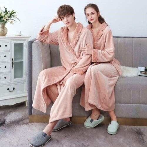 Fdfklak Bathrobe Women And Men Sleepwear Robes New Thick Warm Nightwear Home Clothes Plus Size Lounge Wear Gowns Flannel 3XL