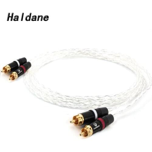 Haldane HIFI 7n Single Crystal Silver 2 RCA to 2 RCA Audio Cable RCA Interconnect Cable with Gold plated RCA plug for Amplifier