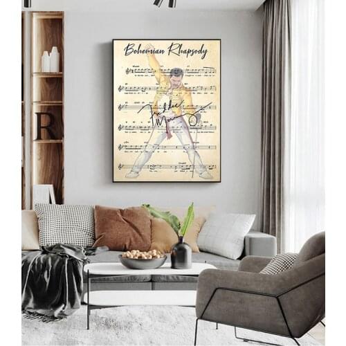And Prints Wall Art for Room Home Decor Bohemian Rhapsody Chord Lyrics Freddie Mercury Portrait Canvas Painting s