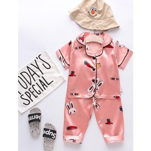 IENENS Kids Nightclothes Suits Summer Pajamas Clothes Girl Sleepwear Clothing Sets 2PC Baby Short Sleeves Tops + Long Pants