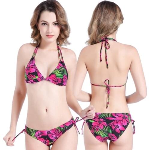Nylon Lycra Fabric Plus Size Bikini Set Fully Lined Most Popular Floral Bikini Women Swimwear Adjustable Neck - tie Swimsuit