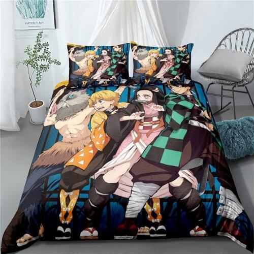 Japan Anime Demon Slayer Bedding Set Cartoon Print Duvet Cover for Adults Single Size Pillowcase Bed Set Children Home Textiles