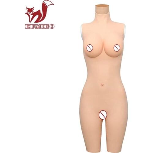 KUMIHO Silicone 5-point fake Vagina pantys Bodaysuit silicone filler breast forms Sexy Underwear with tube for Drag Queen 2G