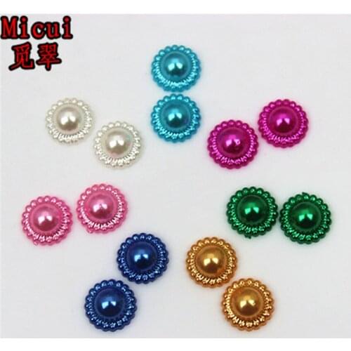Micui 200Pcs 9mm ABS Imitation Sun Flower Flatback Pearl Beads Decoration For Crafts Nail Art Phone Case DIY Accessories ZZ619