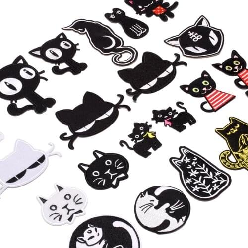 Punk Style Taichi Cats Black Cats Cartoon White cute kids Appliques Patches Iron On Patches Sewing Embroidery Badges label