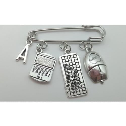 A-Z Letter New Fashion Charm Notebook Mouse Keyboard Brooch Fashion Brooch Men and Women Jewelry Gifts
