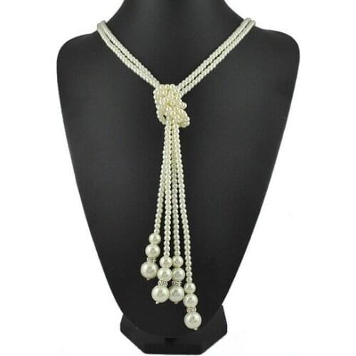 Fashion latest joker 2-layer long baroque Perfectly Round pearl sweater chain necklace women 2020,Long pearl beads necklace 2020