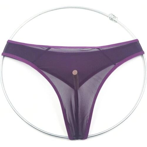 Mens Micro Thong Underwear See-Through Mini G-Strings Pouch Breathable Briefs Purple Black White Panties 2021 New