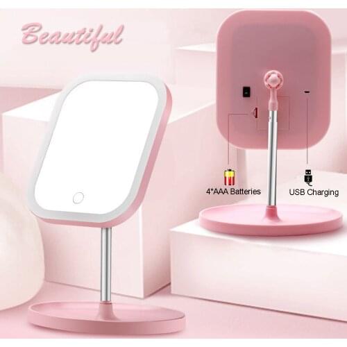 Tabletop Makeup Vanity Mirror with LED Lights, 10X Magnification, USB Powered, Touch Screen Switch, Height Adjustment