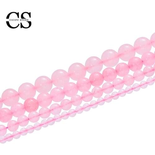 Natural Beads Pink Translucent Crystals Quartz Round Loose Spacer Beads for DIY Jewelry Making Bracelet Accessories 4/6/8/10 MM