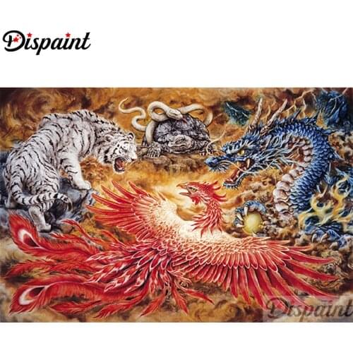 Dispaint Full Diamond Embroidery"Four great beasts"Diamond Painting Cross Stitch Patterns Rhinestone Unfinished Home DecorA10414