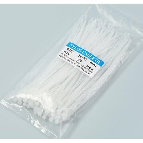 Nylon Cable Ties Self Locking White 3x150mm plastic Loop Wire Wrap Zip Ties Fasten Cable