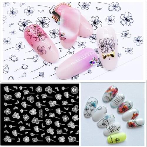 Newest HANYI-221 224 drawing flower design 3d nail sticker back adhesive nail decals template DIY decoration tips