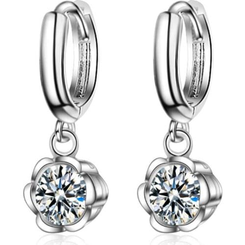 New Beautiful Sweet Flower 925 Sterling Silver Jewelry Fashion Literary Women Simple Crystal Dangle Earrings SE861
