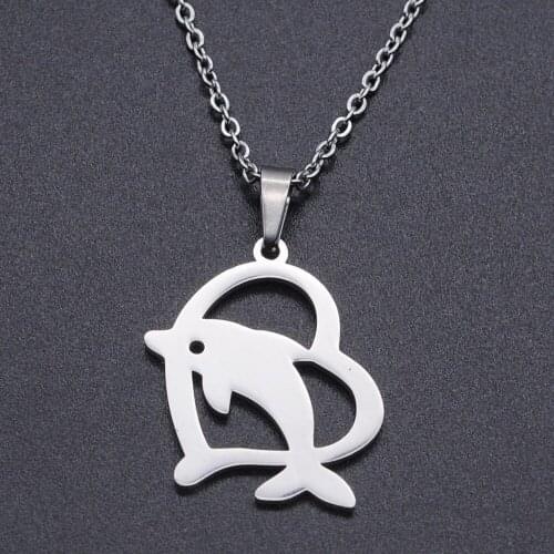 Heart Dolphin Stainless Steel Charm Necklace for Women Dropshipping Accept OEM Order Fashion Jewelry Necklaces Wholesale
