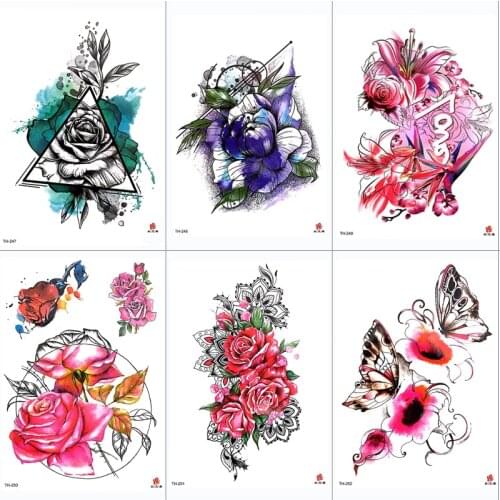 Samll Arm Sleeve Tattoo Waterproof Temporary Tattoo Sticker Rose Full Flower Tatoo Body Art Tattoo