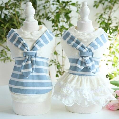 Scarf Dress Pet Clothing Dogs Stripe Cartoon for Dog Clothes Costume Skirt French Bulldog Cute Summer White Girl Collar Perro