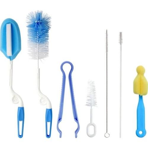 7Pcs Baby Milk Bottle Feeding Brush Portable Handly Nylon and Sponge Tube Cleaner Dummy Nipple Pacifier Brushes