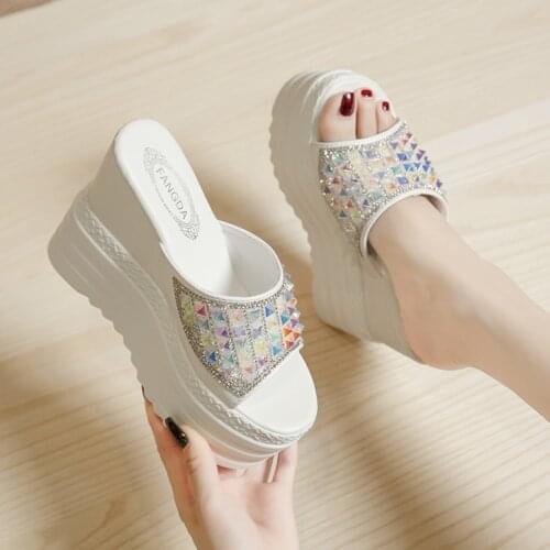 Sexy Ladies slippers crystals High Heels leisure Summer Wedges Sandals Woman Shoes Women platform Mules Slipper Zapatos De Mujer
