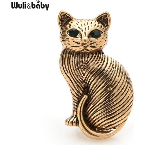 Wuli&baby Vintage Cute Cat Brooches Women Pets Animal Party Casual Office Brooch Pins Gifts