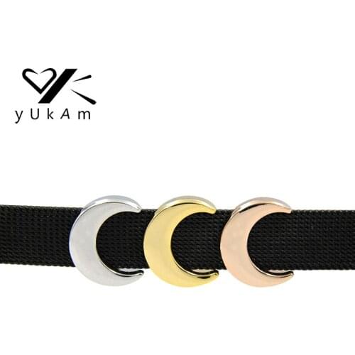 YUKAM Silver Color Crescent Curved Tiny Moon Slide Charms Keeper for Stainless Steel Mesh Bracelets Jewelry Accessories Making